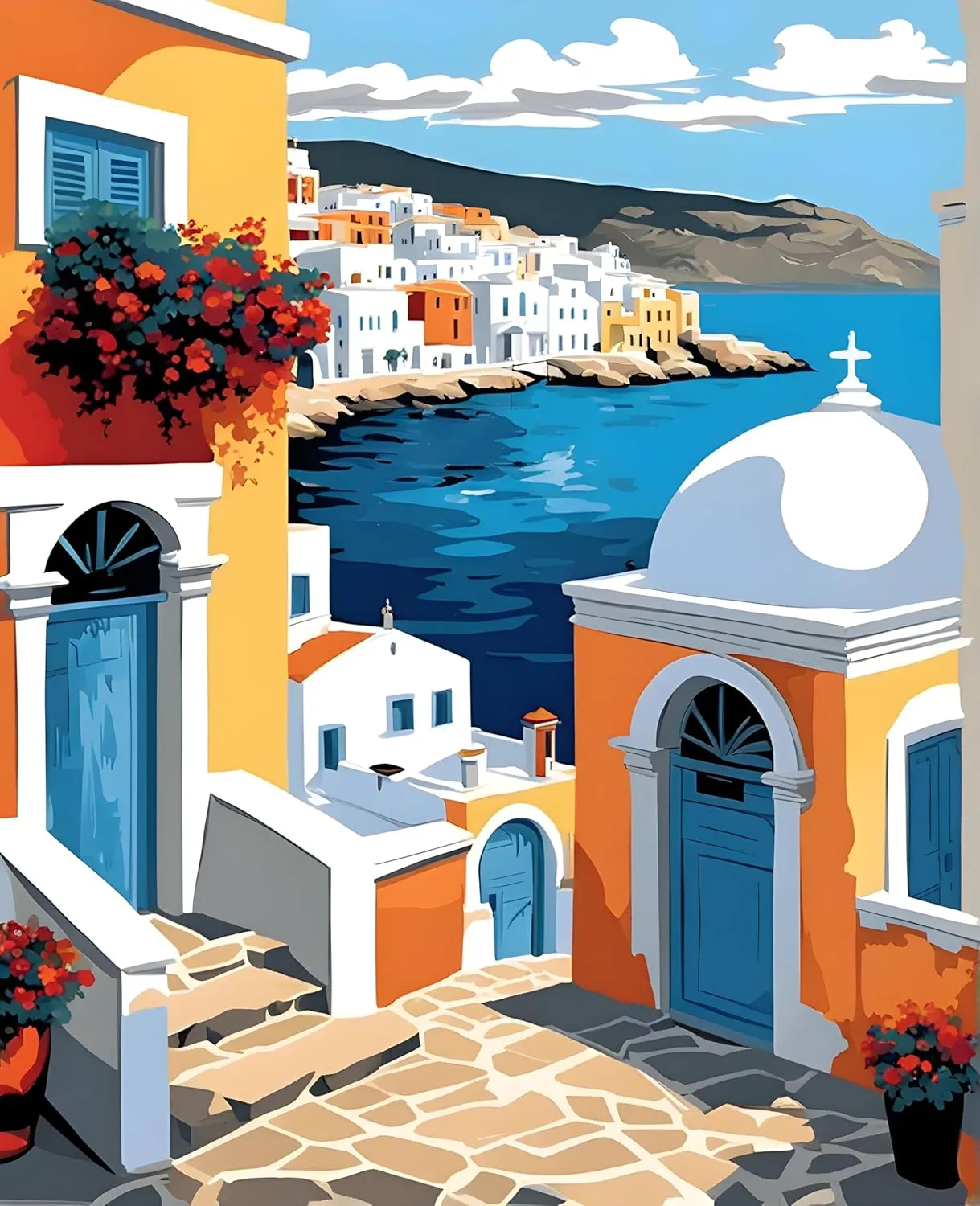Generic Greece Collection PD (8) - Mikonos - Van-Go Paint-by-Number Kit 50x65cm DIY Frame
