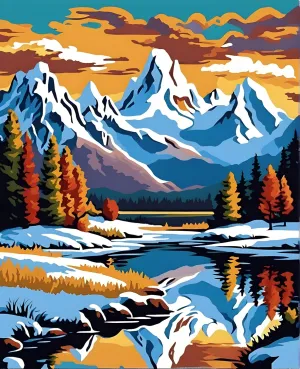 Generic Snowy Mountain Range - Van-Go Paint-by-Number Kit 50X65cm with Frame