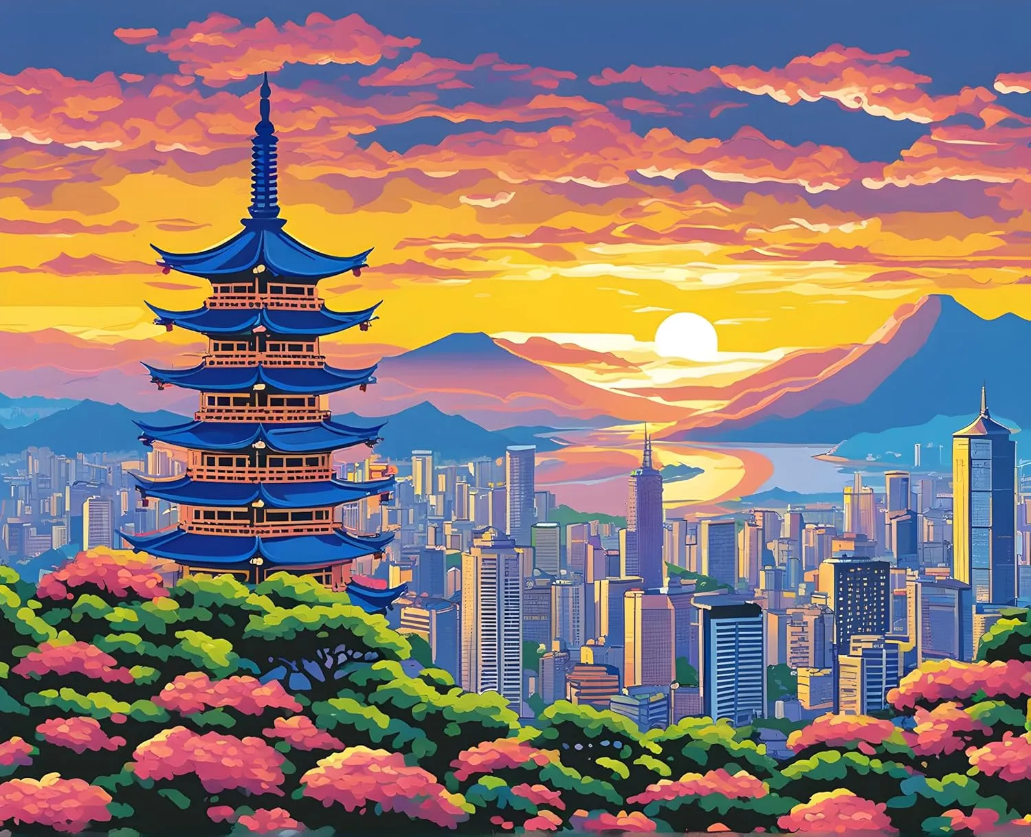 Generic Taipei at Sunrise, Taiwan (2) - Van-Go Paint-by-Number Kit 50X65cm with Frame