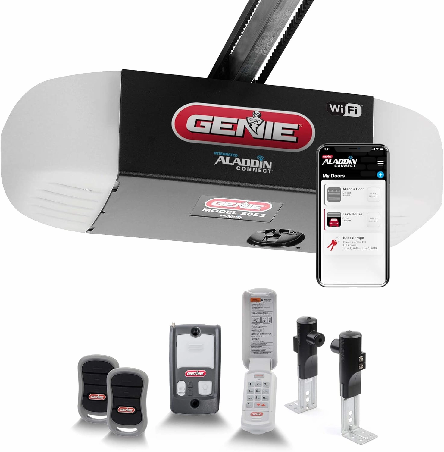 Genie QuietLift Connect Model 3053-TKV Drive Garage Door Opener & GEN39026R Garage Door Opener Extension Kit for 5-Piece Belt-Drive Tube Rails, one Size, Metallic