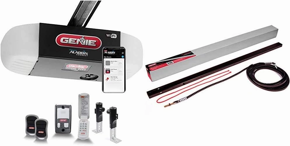 Genie QuietLift Connect Model 3053-TKV Drive Garage Door Opener & GEN39026R Garage Door Opener Extension Kit for 5-Piece Belt-Drive Tube Rails, one Size, Metallic