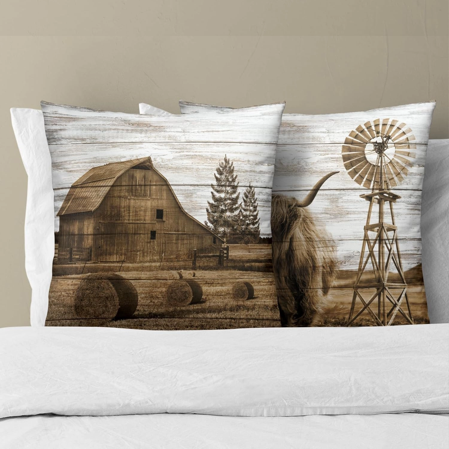 Giwawa Highland Cow Throw Pillow Covers 18X18 Inch Set of 2 Rustic Barn Decorative Square Cushion Case for Couch Sofa Bed Bedroom Living Room