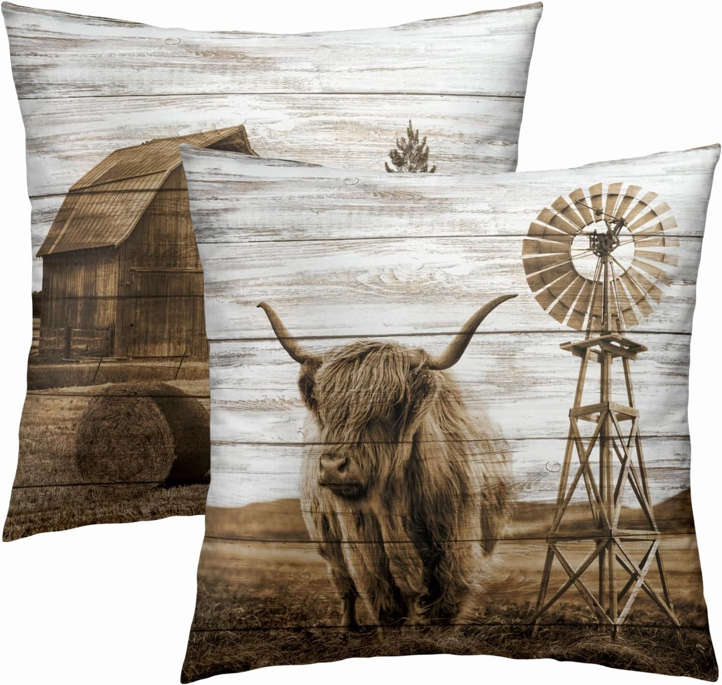 Giwawa Highland Cow Throw Pillow Covers 18X18 Inch Set of 2 Rustic Barn Decorative Square Cushion Case for Couch Sofa Bed Bedroom Living Room