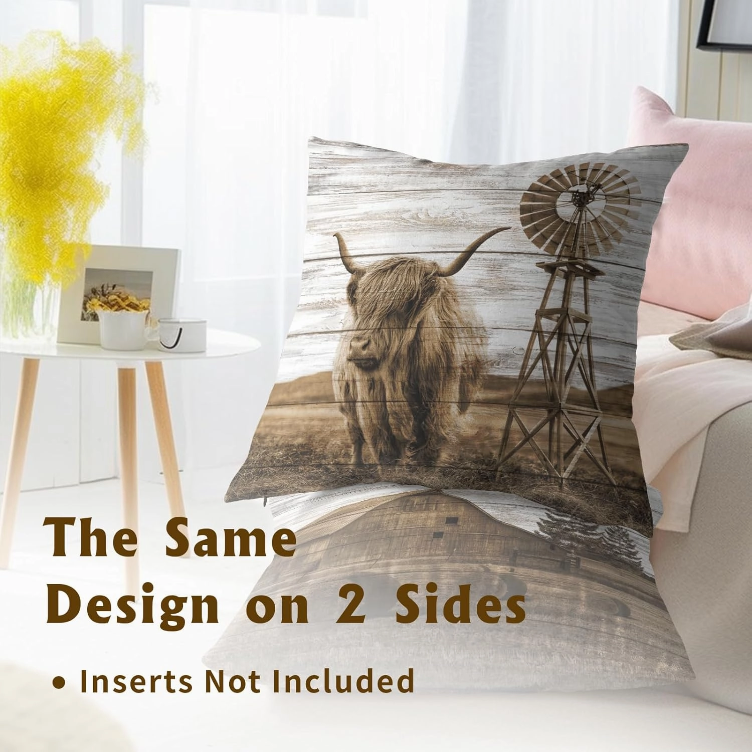 Giwawa Highland Cow Throw Pillow Covers 18X18 Inch Set of 2 Rustic Barn Decorative Square Cushion Case for Couch Sofa Bed Bedroom Living Room