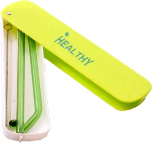 Glass Straws Drinking Reusable | Protective Case Muddler Stick 8 inch x 8 mm Tea Cocktail Iced Coffee and Hot Beverages | Cleaning Brush | Dishwasher Safe | Camping Picnic Outdoor or Daily Use