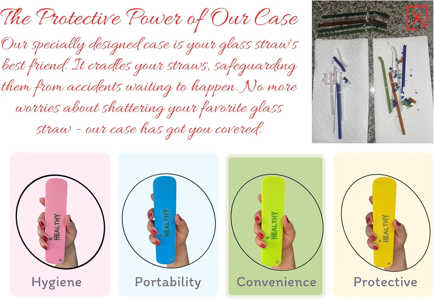 Glass Straws Drinking Reusable | Protective Case Muddler Stick 8 inch x 8 mm Tea Cocktail Iced Coffee and Hot Beverages | Cleaning Brush | Dishwasher Safe | Camping Picnic Outdoor or Daily Use