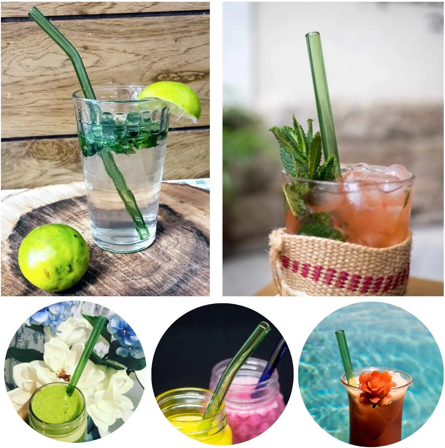 Glass Straws Drinking Reusable | Protective Case Muddler Stick 8 inch x 8 mm Tea Cocktail Iced Coffee and Hot Beverages | Cleaning Brush | Dishwasher Safe | Camping Picnic Outdoor or Daily Use
