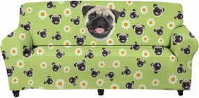GLENLCWE Cute Pug Daisy Sofa Slipcover,Stretch Sofa Cover for Living Room,Stain Against Couch Cover with Elastic Bottom- 1 Seater