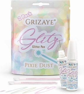 Glitz Glitter Pen: Pixie Dust 2-Pack | Precision Tip and Wand for Adding Sparkle to Artwork and Crafts, Card Making, Clear Extra Fine Multicolor Rainbow Shine, Quick Drying, Waterbased