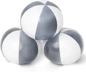 GloFX Juggling Balls [Pack of 3] for Beginners to Advanced Jugglers - No Bounce Design - Durable Weighted Juggle Ball Kit - 2 Layer Construction - Soft and Easy Juggling Kit - Silver & White