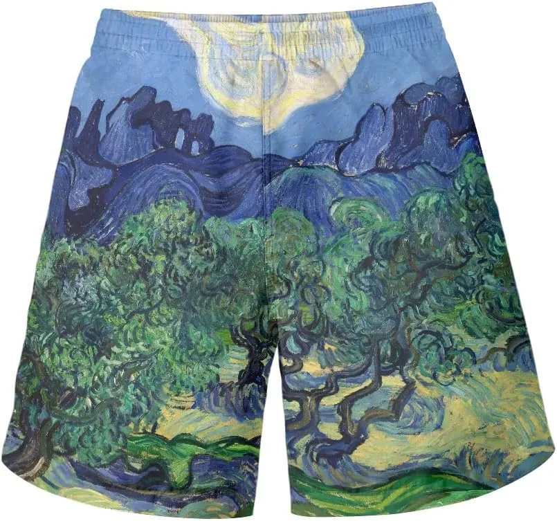 GLUDEAR Men's Swim Trunks Quick Dry 3D Print Beach Shorts Swimwear with Pockets Mesh Lining
