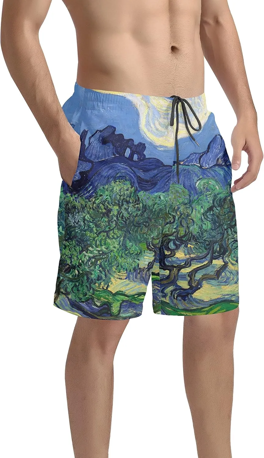 GLUDEAR Men's Swim Trunks Quick Dry 3D Print Beach Shorts Swimwear with Pockets Mesh Lining
