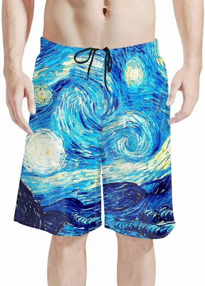 GLUDEAR Men's Swim Trunks Quick Dry 3D Print Beach Shorts Swimwear with Pockets Mesh Lining