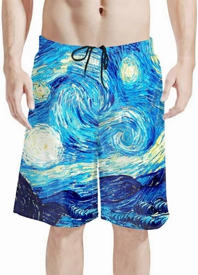 GLUDEAR Men's Swim Trunks Quick Dry 3D Print Beach Shorts Swimwear with Pockets Mesh Lining