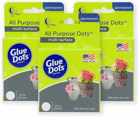 Glue Dots, All Purpose Dots, Permanent, Multi-Surface, Double-Sided, 1/2", .5 Inch, 900 Dots, DIY Craft Glue Tape, Sticky Adhesive Glue Points, Liquid Hot Glue Alternative, Clear, 3 Pack
