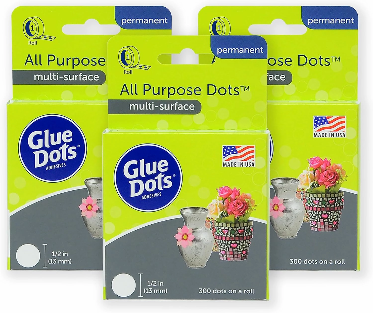 Glue Dots, All Purpose Dots, Permanent, Multi-Surface, Double-Sided, 1/2", .5 Inch, 900 Dots, DIY Craft Glue Tape, Sticky Adhesive Glue Points, Liquid Hot Glue Alternative, Clear, 3 Pack