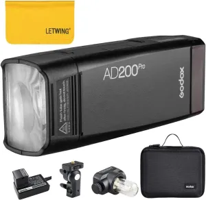 Godox AD200 Pro AD200Pro Flash Strobe, TTL Pocket Flash Monolight, 200W 2.4G Speedlite HSS 1/8000s 2900mAh Li-ion Battery, 500 Full Power Flashes, Bare Bulb/Speedlite Fresnel Flash Head