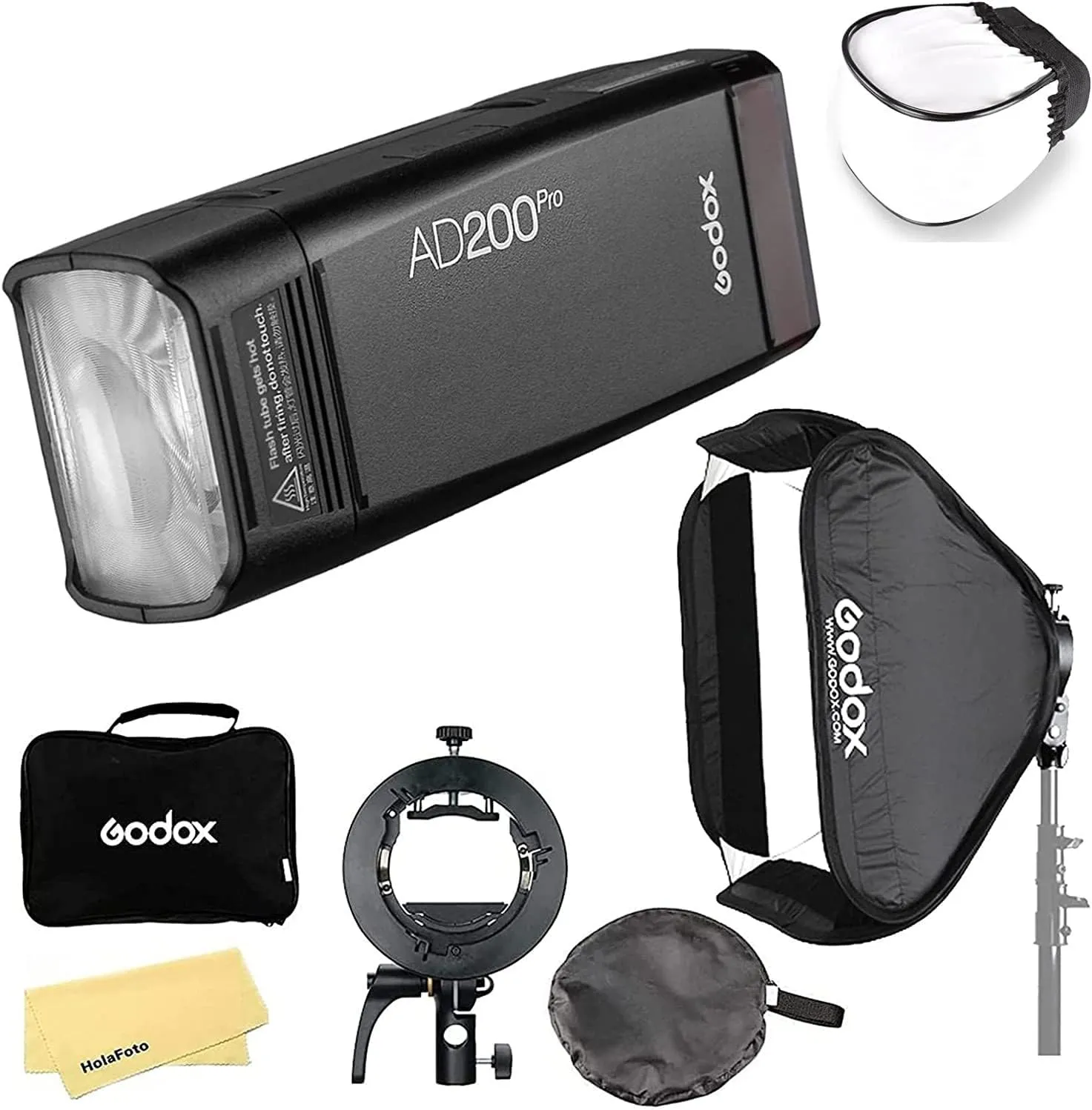 Godox AD200 Pro AD200Pro with Godox S2 Flash Speedlite S-Type Bracket and 24"x24" 60cmx60cm Softbox for Canon Sony Nikon Fujifilm Fuji Olympus Camera,500 Full Power Flashes,0.01-1.8s Recycling Time
