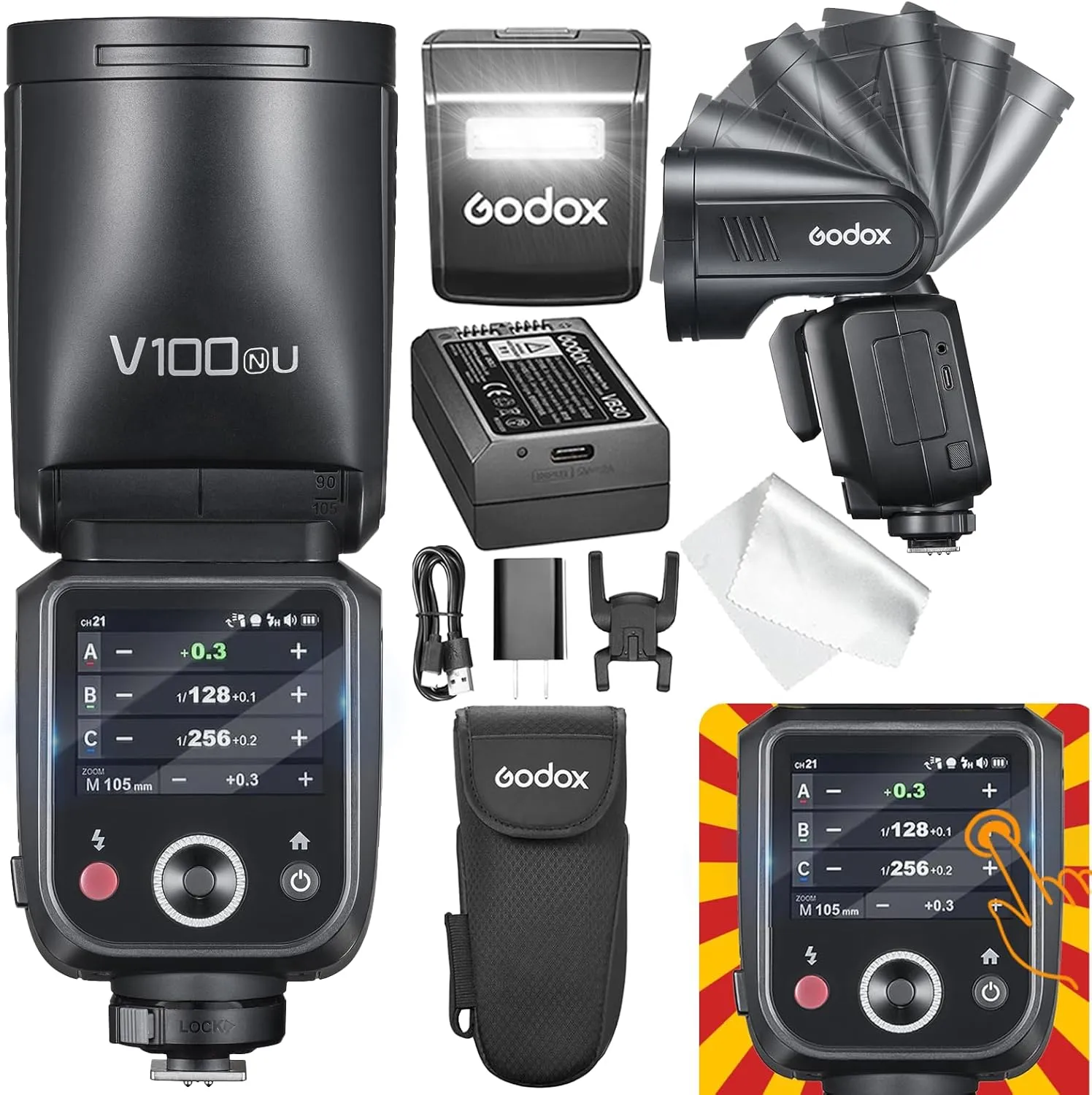 GODOX V100 N Godox Flash for Nikon – Touchscreen Control 100W TTL Camera Flash 【GODOX V1 for Nikon 】 Upgraded 70 Full Power Consecutive Flashes Camera Flash