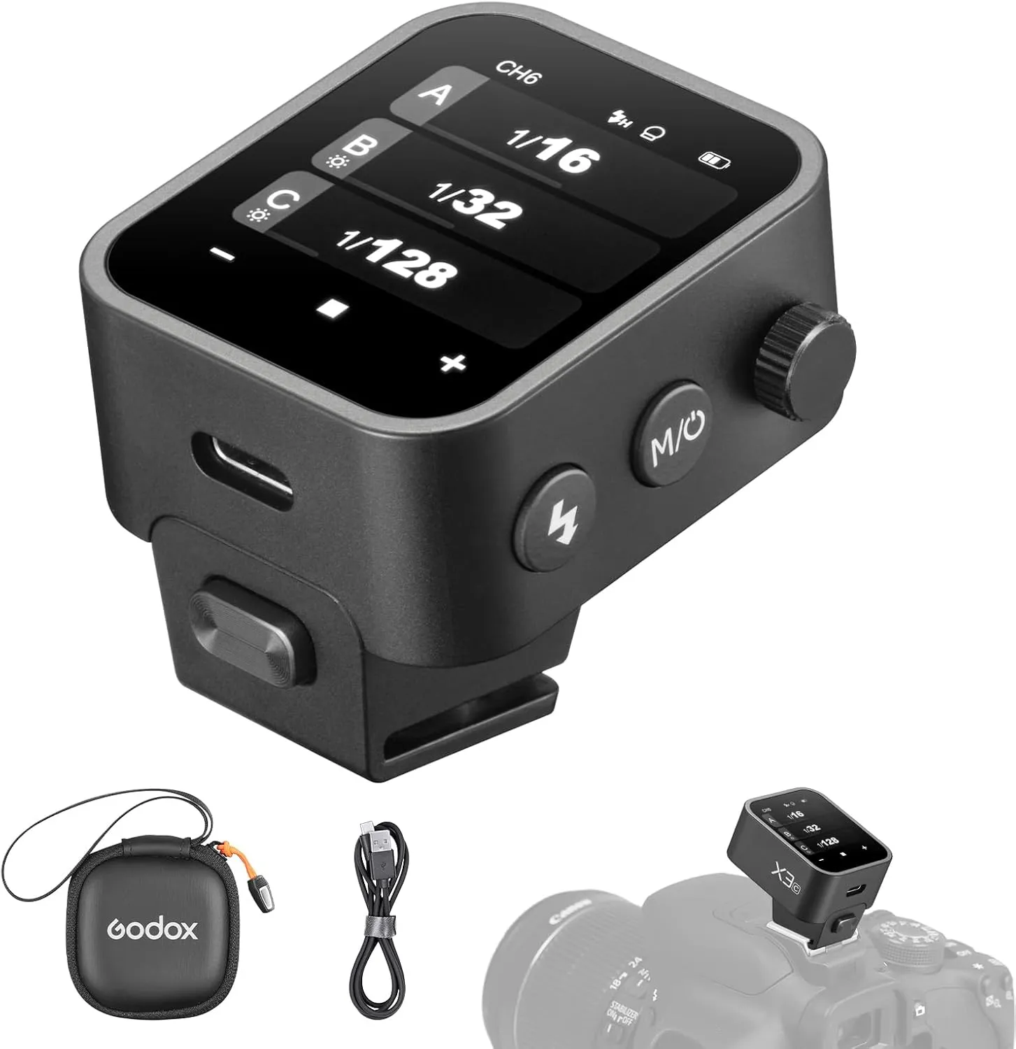 Godox X3-C Touchscreen TTL Wireless Flash Trigger for Canon Camera, 1/8000s HSS TTL TCM Function, Built-in Battery USB-C Charge Flash Transmitter Compatible with Canon R5 R6 R7 5D 6D
