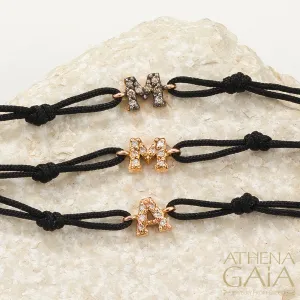 Gold Alphabet with Diamonds Adjustable Cord Bracelet