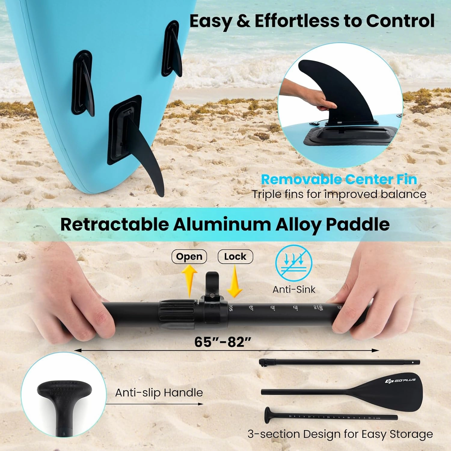 Goplus Inflatable Stand Up Paddle Board, 10FT/10.5FT/11FT SUP with Accessory Pack, Adjustable Paddle, Carry Bag, Fin, Hand Pump, Leash, Repair Kit