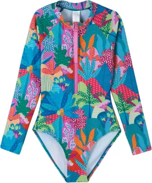 Gottex Kids Long Sleeve Zip Front One Piece Swimsuit Chlorine Fade Resistant and Built-in UPF UV 50   Protection