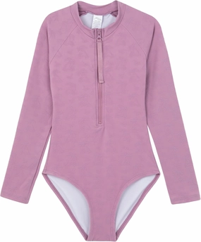 Gottex Kids Textured Long Sleeve Zip Front One Piece Chlorine Fade Resistant and Built-in UPF UV 50  Protection