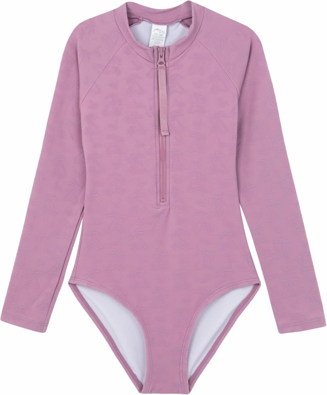 Gottex Kids Textured Long Sleeve Zip Front One Piece Chlorine Fade Resistant and Built-in UPF UV 50  Protection