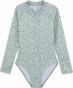 Gottex Kids Textured Long Sleeve Zip Front One Piece Swimsuit Chlorine Fade Resistant and Built-in UPF UV 50  Protection