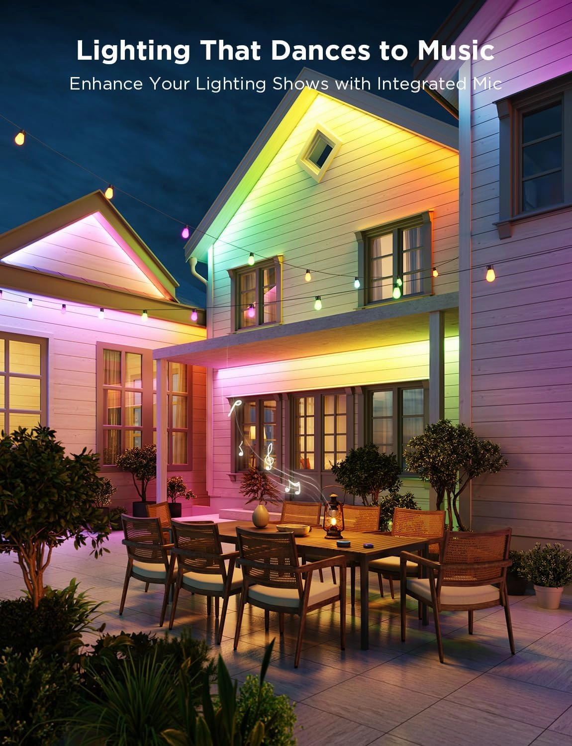 Govee Outdoor LED Strip Lights, 32.8ft Smart Outdoor Lights Work with Alexa and Google Assistant, App Control, IP65 Waterproof, RGBIC LED Lights for Patio, Eave, Holiday Decorations