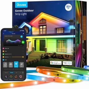 Govee Outdoor LED Strip Lights, 32.8ft Smart Outdoor Lights Work with Alexa and Google Assistant, App Control, IP65 Waterproof, RGBIC LED Lights for Patio, Eave, Holiday Decorations