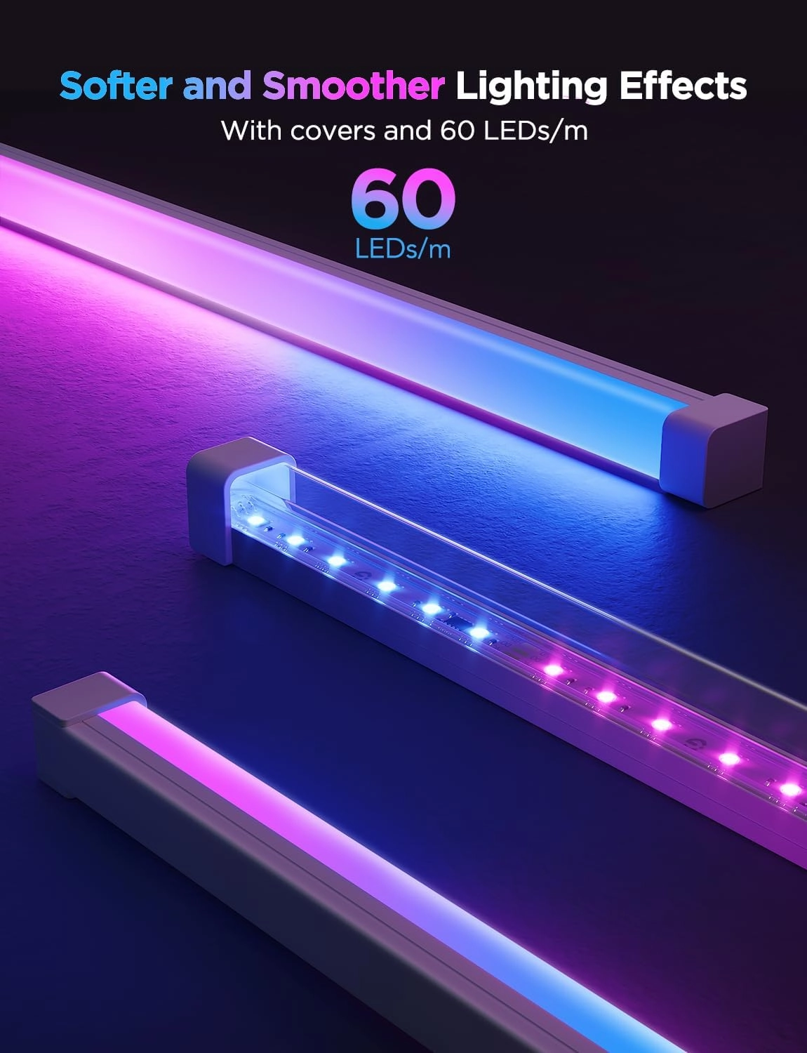 Govee RGBIC LED Strip Lights 16.4ft with Covers, Smart LED Lights for Bedroom Work with Alexa and Google Assistant, LED Diffuser Channel with Srtip Lights, Skirting Lines, Studio, Cabinet