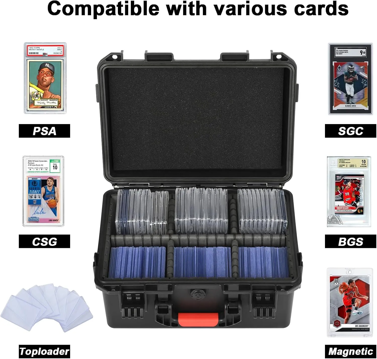 Graded Sports Card Storage Box - Card Case for Trading | Baseball Card, Graded Card Slab Carrying Case Fits PSA BGS FGS & SGC, Waterproof Card Holder Storage Box for Top Loader, Magnetic (Holder 300 )