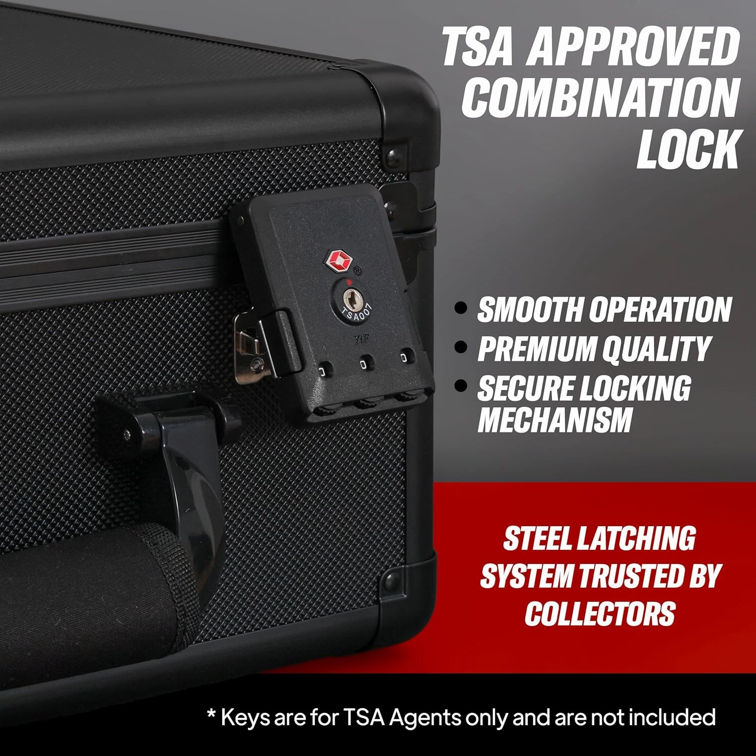Graded Card Case, 3 Row, TSA Combination Lock, Duraguard Foam, PSA Slab Case for Graded Cards, Made for Card Shows - Black