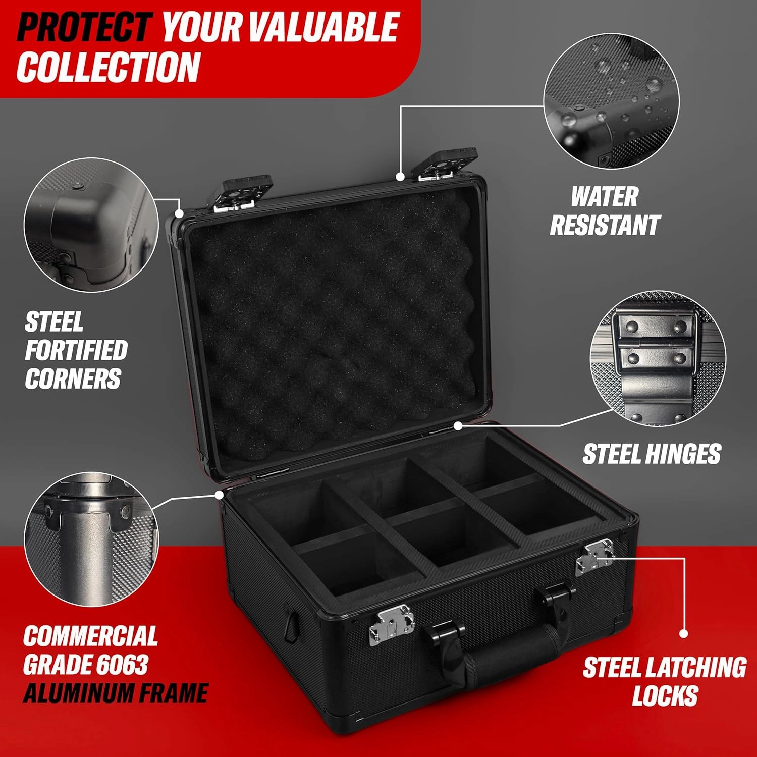 Graded Card Case, 3 Row, TSA Combination Lock, Duraguard Foam, PSA Slab Case for Graded Cards, Made for Card Shows - Black