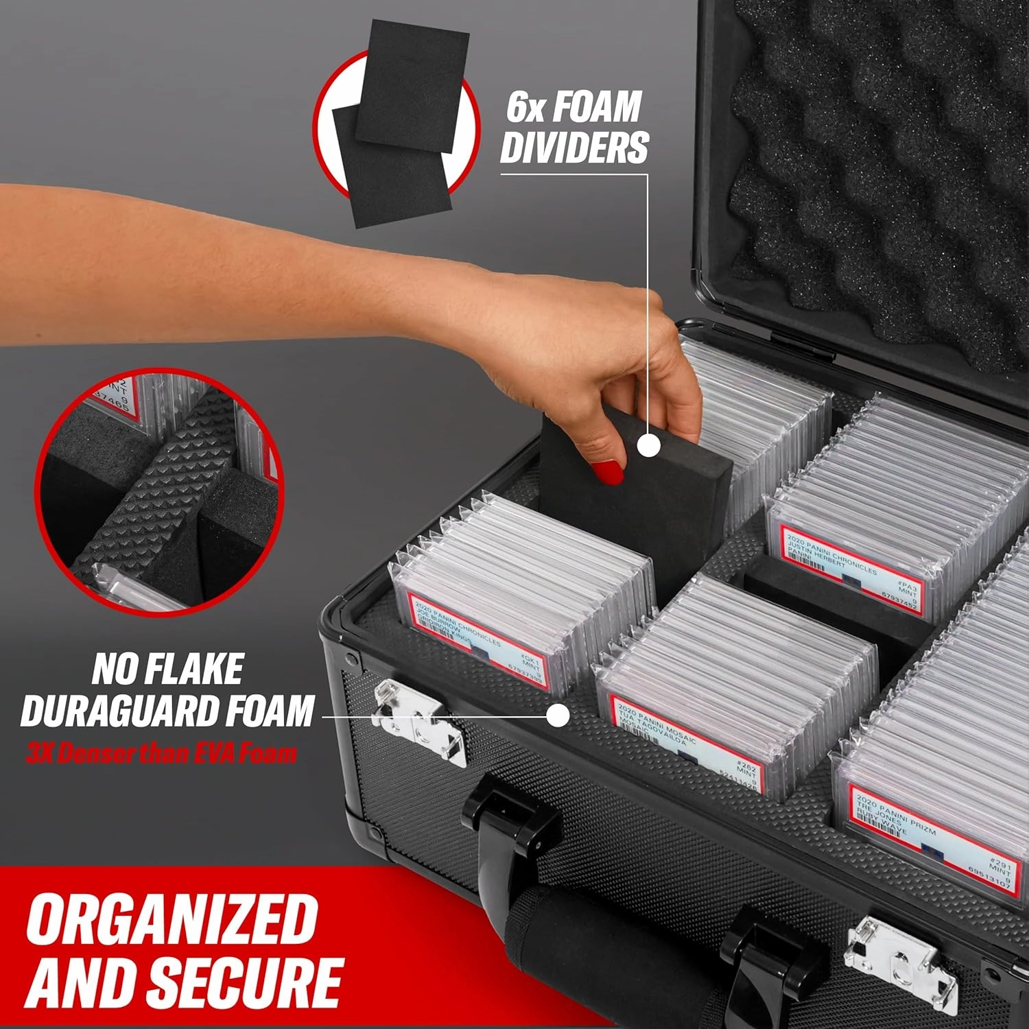 Graded Card Case, 3 Row, TSA Combination Lock, Duraguard Foam, PSA Slab Case for Graded Cards, Made for Card Shows - Black