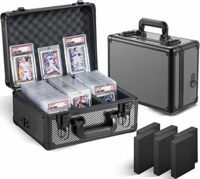 Graded Card Storage Box, Trading Cards Slab Carrying Case, 3 Row Carbon Fiber Hard Sports Cards Holder Boxes with 6 Dividers Fits for PSA BGS SGC Top Loaders Collection