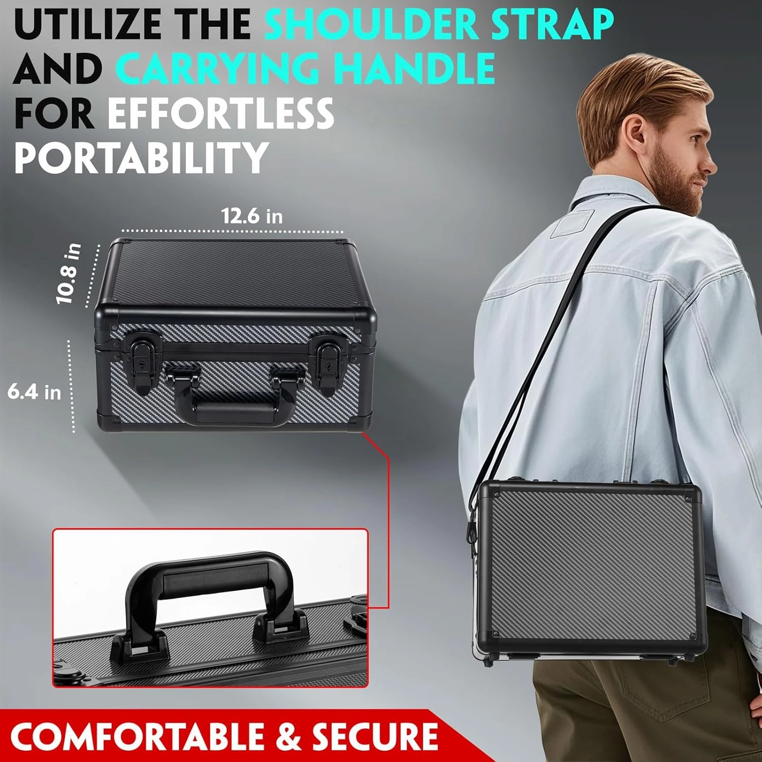 Graded Card Storage Box, Trading Cards Slab Carrying Case, 3 Row Carbon Fiber Hard Sports Cards Holder Boxes with 6 Dividers Fits for PSA BGS SGC Top Loaders Collection