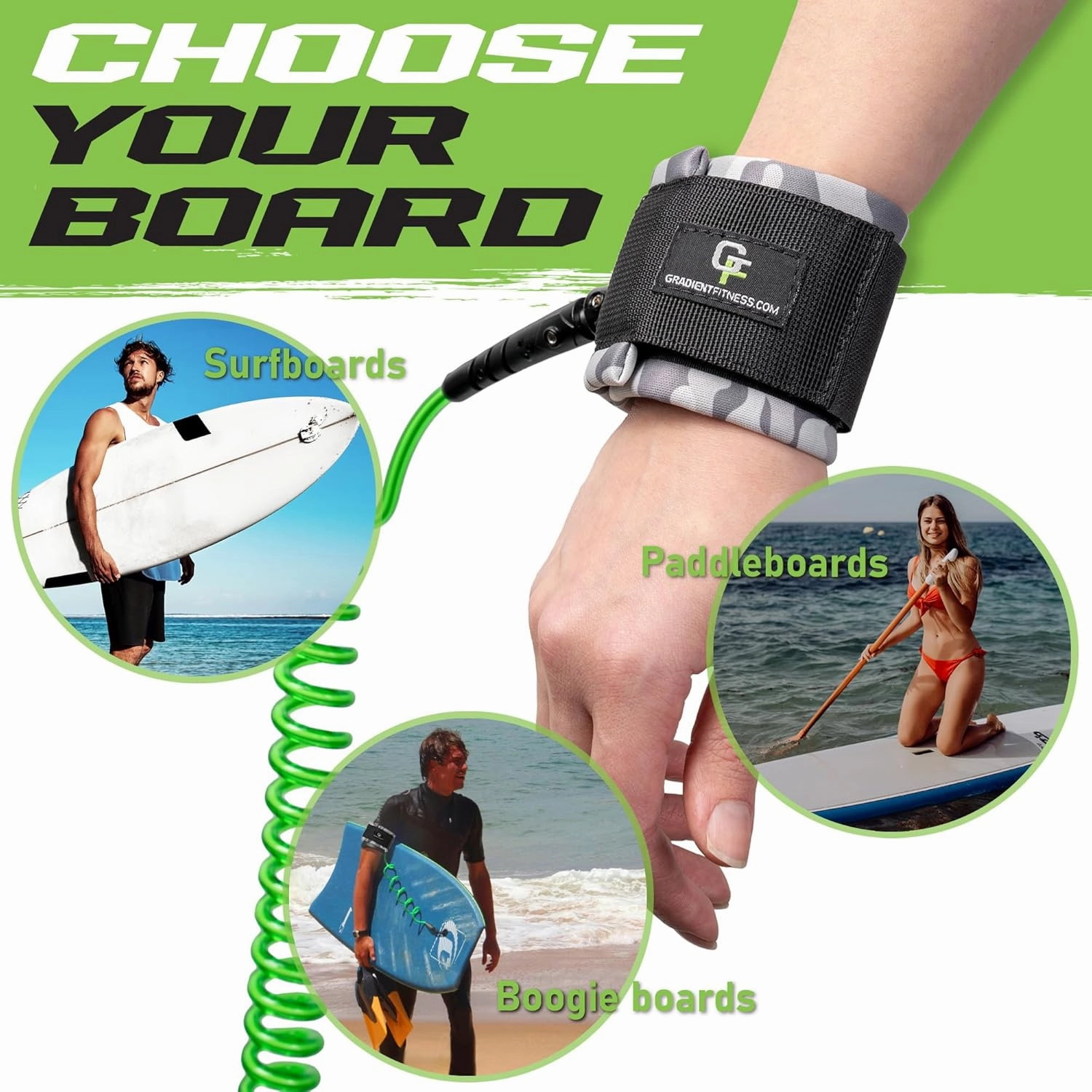 Gradient Fitness Ankle Surfboard Leash, Leash for Boogie Boards, Paddle board (SUP) & Surf boards