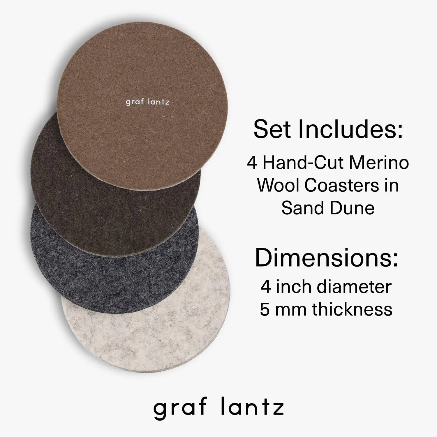 Graf Lantz - Bierfilzl Felt Coasters - Round - 100% Merino Wool - Moisture Wicking - Heat Resistant - Sustainable - Home Decor - Bar Decor - Housewarming Gift - 4 Coaster Set - 4" Circles - Sand Dune