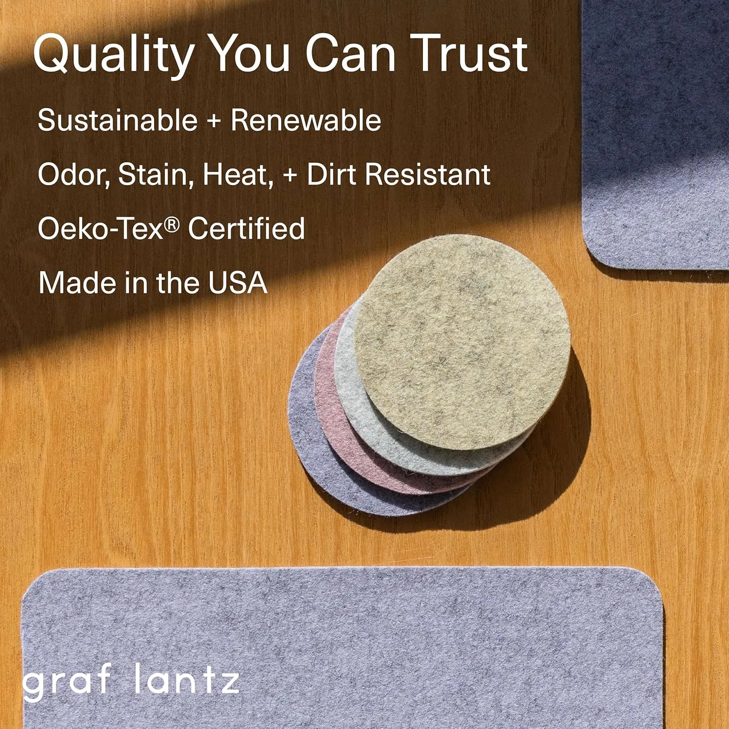 Graf Lantz - Bierfilzl Felt Coasters - Square - 100% Merino Wool - Moisture Wicking - Heat Resistant - Sustainable - Home Decor - Housewarming Gift - 4 Coaster Set - 4" x 4" x 5 mm - Turmeric