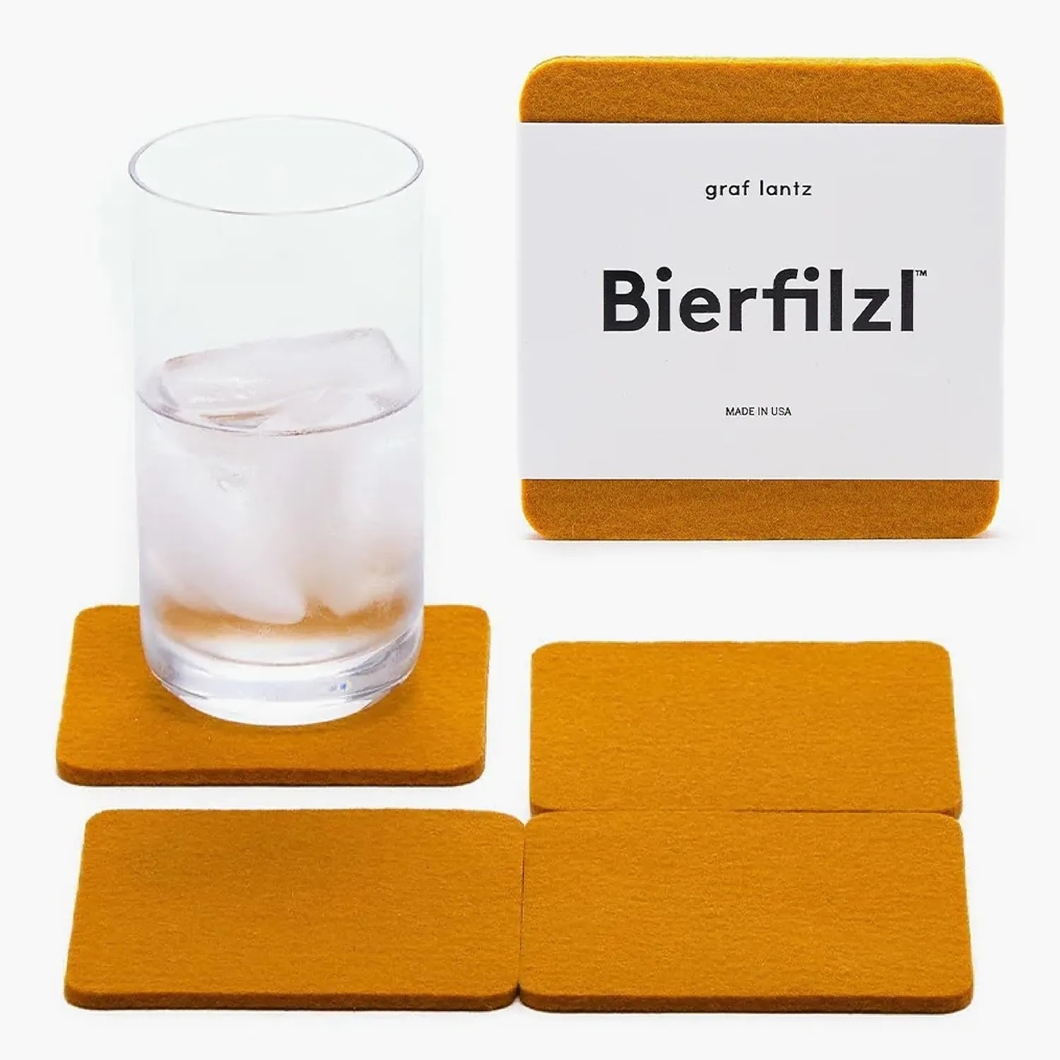Graf Lantz - Bierfilzl Felt Coasters - Square - 100% Merino Wool - Moisture Wicking - Heat Resistant - Sustainable - Home Decor - Housewarming Gift - 4 Coaster Set - 4" x 4" x 5 mm - Turmeric