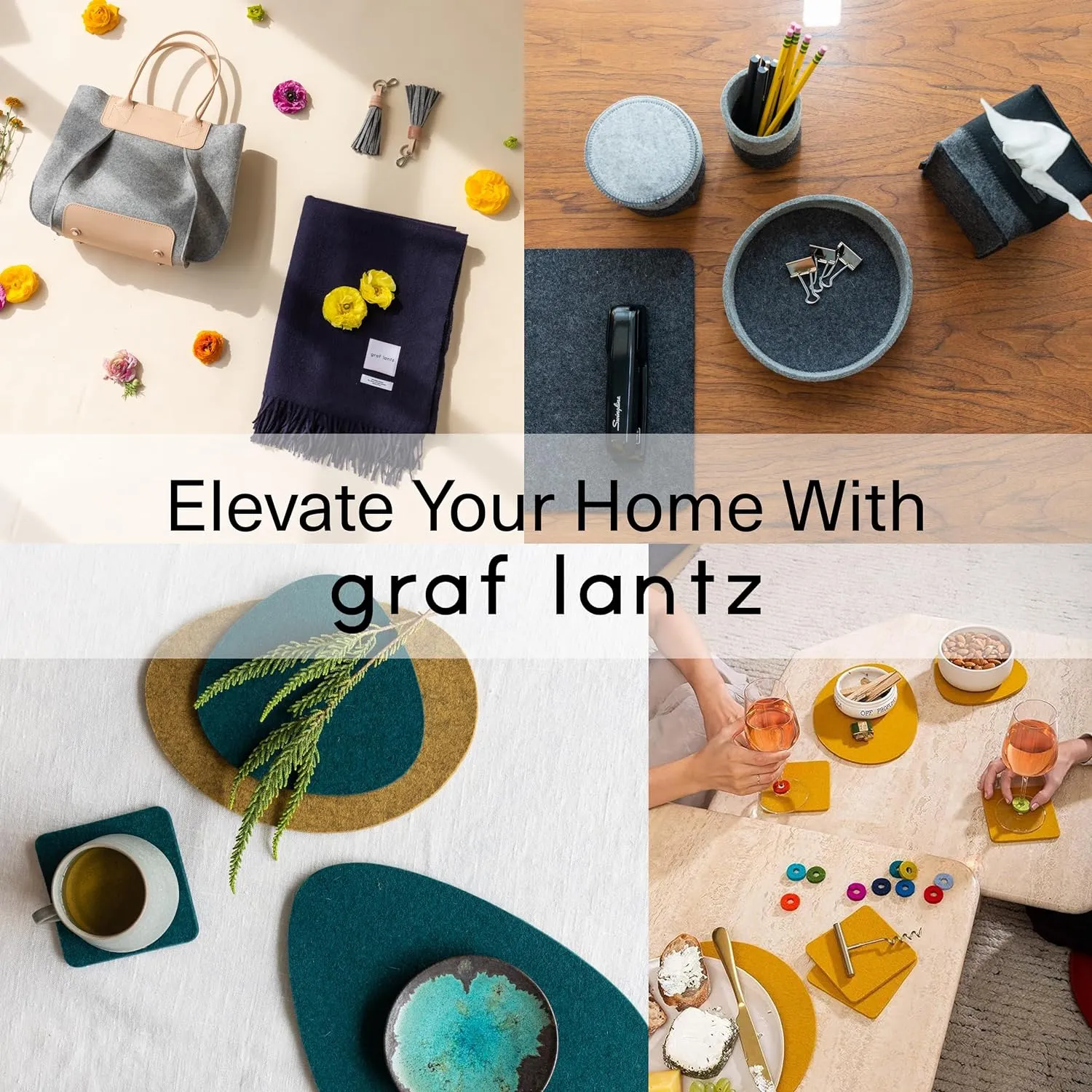 Graf Lantz - Bierfilzl Felt Coasters - Square - 100% Merino Wool - Moisture Wicking - Heat Resistant - Sustainable - Home Decor - Housewarming Gift - 4 Coaster Set - 4" x 4" x 5 mm - Turmeric