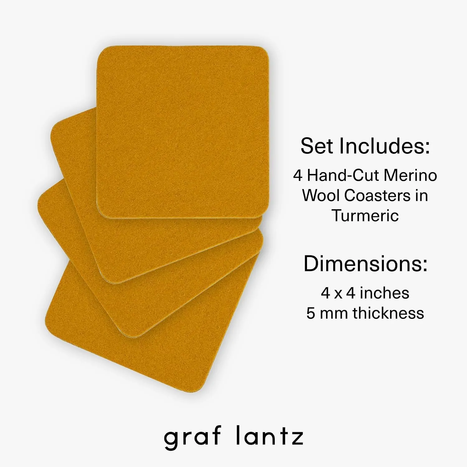 Graf Lantz - Bierfilzl Felt Coasters - Square - 100% Merino Wool - Moisture Wicking - Heat Resistant - Sustainable - Home Decor - Housewarming Gift - 4 Coaster Set - 4" x 4" x 5 mm - Turmeric