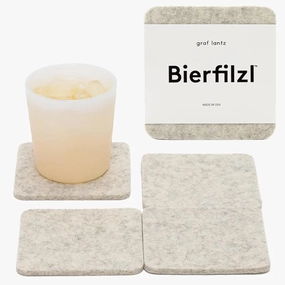 Graf Lantz - Bierfilzl Felt Coasters - Square - 100% Merino Wool - Moisture Wicking - Heat Resistant - Sustainable - Home Decor - Housewarming Gift - 4 Coaster Set - 4" x 4" x 5 mm - Heather White