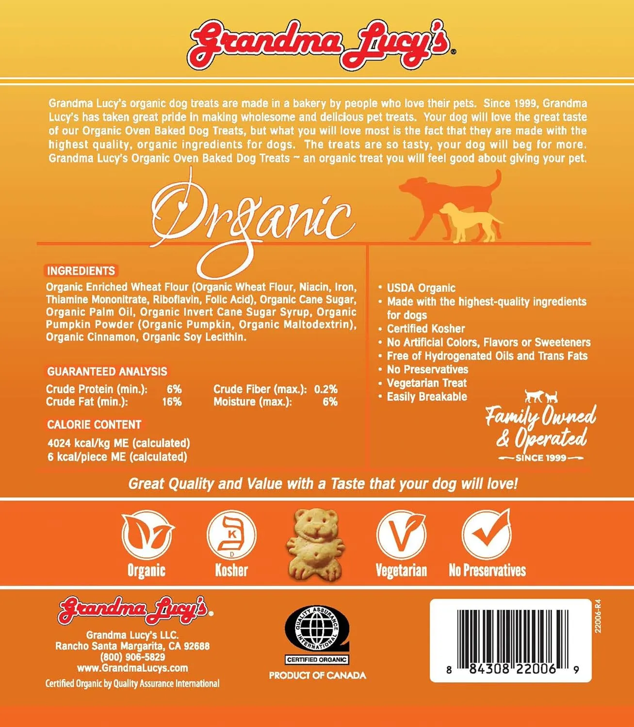 Grandma Lucy's - Organic Baked Dog Treats - Pumpkin - 14Oz