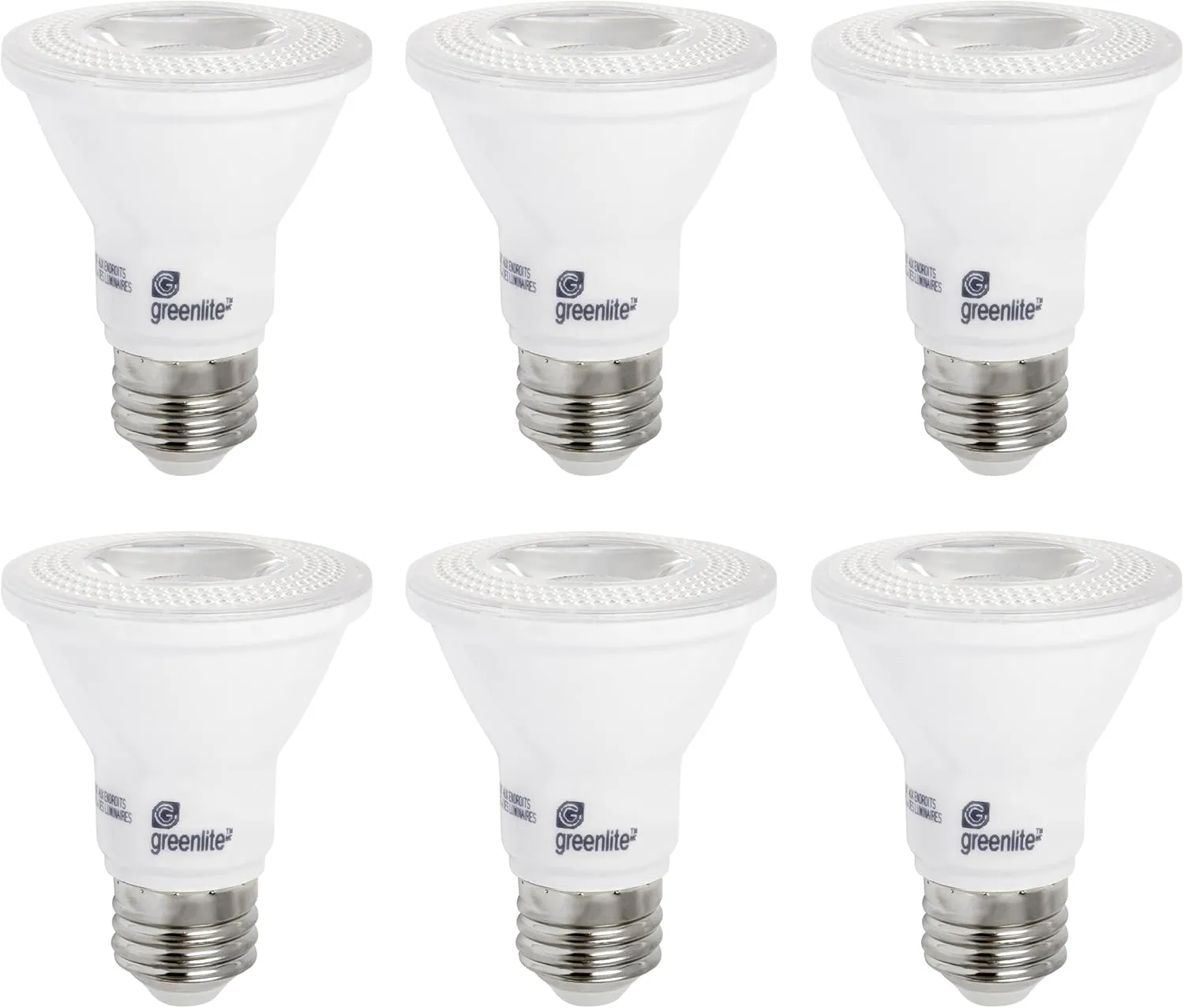Greenlite LED PAR20 Dimmable Flood Light Bulb, 7W (50W Equivalent), 500 Lumens, 3000k Bright White, Narrow Flood 40° Beam Angle, Indoor, 120V, Energy Star Certified, (Pack of 6)