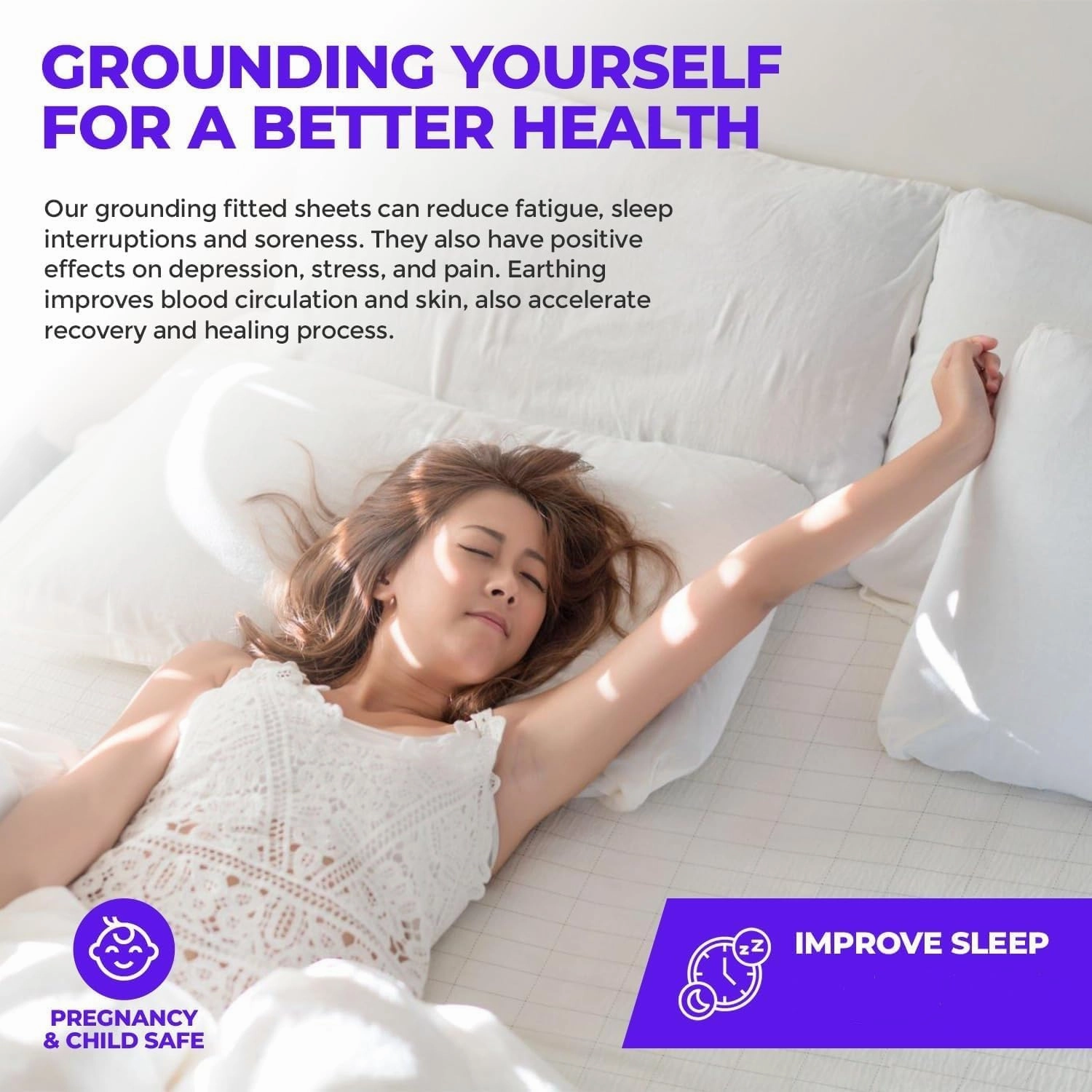 Grounding Fitted Sheet with Ground Cord, California King Size (72'x84'x13', White), Earthing Bed Sheets for Better Sleep, Organic Cotton and Pure Silver Fiber