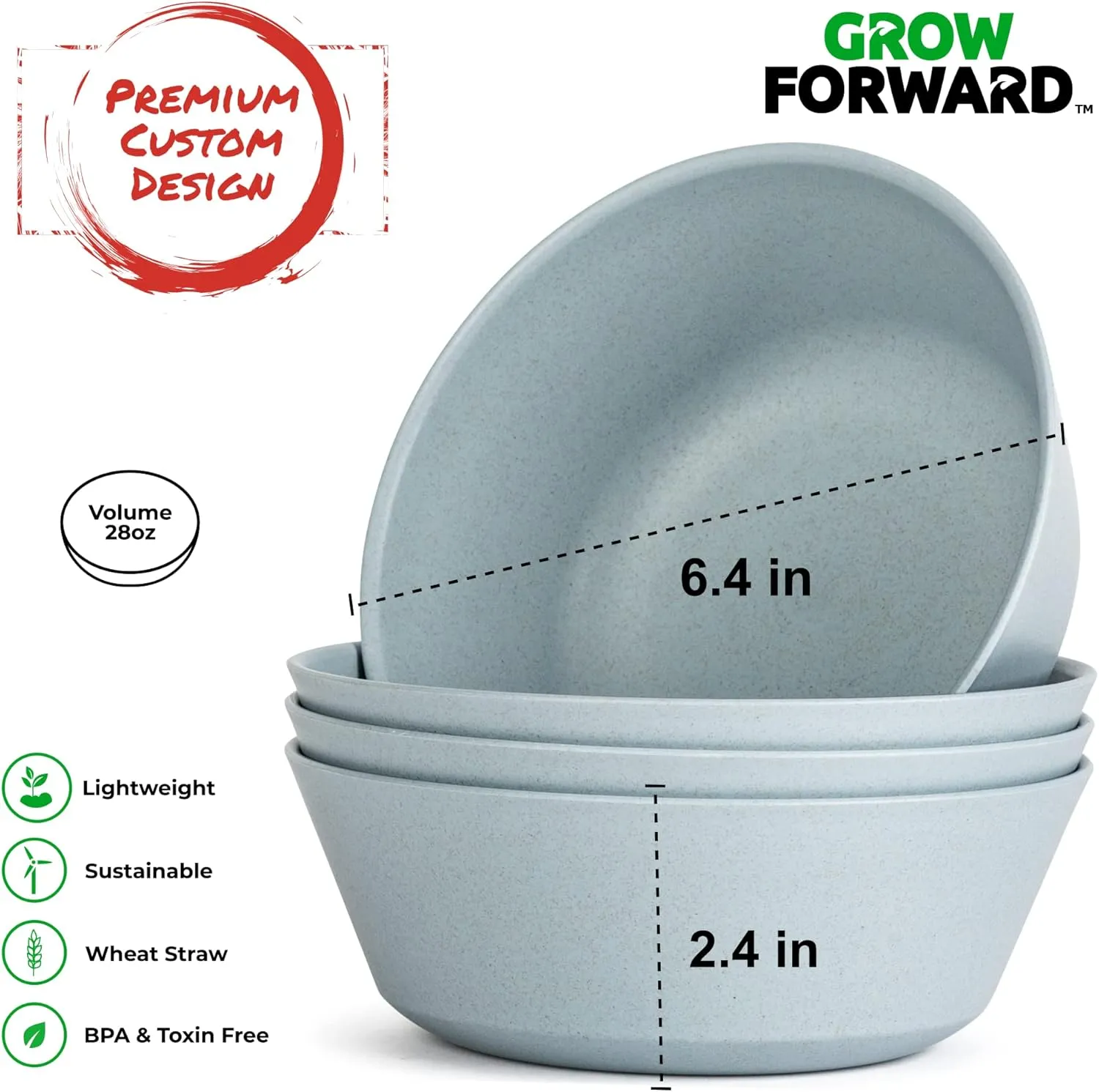 Grow Forward Premium Wheat Straw Plates and Bowls Sets - 8-Piece Wheat Straw Dinnerware Sets - Unbreakable & Reusable Microwave Safe Plastic Dinner Plates for Outdoors, RV, Camping Dishes - Glacier